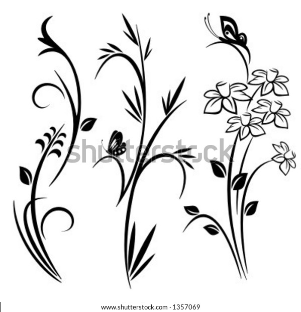 Set 3 Japanese Floral Designs Stock Vector (Royalty Free) 1357069