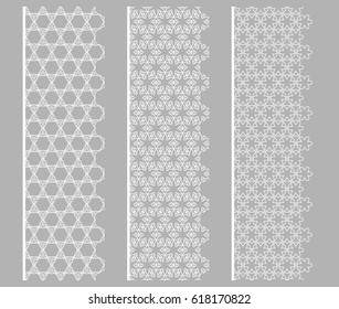 Set of 3 lace seamless borders, line patterns. Tribal ethnic arabic, indian, turkish decorative ornaments, fashion collection. Isolated design elements for headline, banners, wedding invitation cards