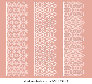 Set of 3 lace seamless borders, line patterns. Tribal ethnic arabic, indian, turkish decorative ornaments, fashion collection. Isolated design elements for headline, banners, wedding invitation cards