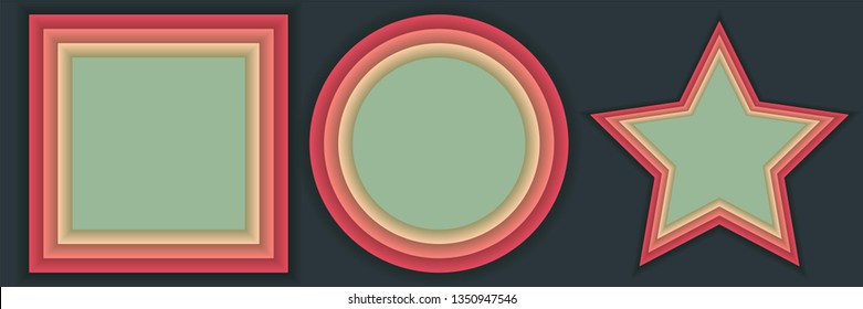 Set of 3 layered geometric shapes. 3D abstract paper art style, design layout for business presentations, flyers, posters, prints, decoration, cards, brochure