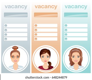 Set of 3 layout for job interview / Staff recruitment,Vacancies Females
