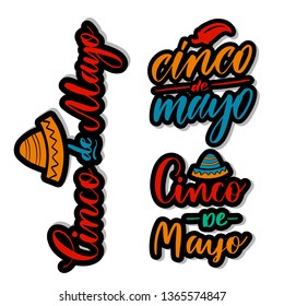 Set of 3 lettering stickers - Cinco de Mayo.