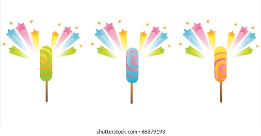 set of 3 lollipops with star splashes
