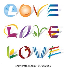Set of 3 Love Words, Various Letter Elements for Logo Design