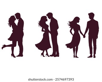 Set of 3 Loving couples With vector Silhouette Design on white background