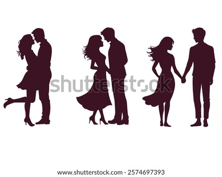 Set of 3 Loving couples With vector Silhouette Design on white background