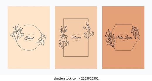 Set of 3 Luxurious Single Line Floral Frame Collection. Suitable for greeting card, wedding invitation, florist, quotes frame paper and many more.