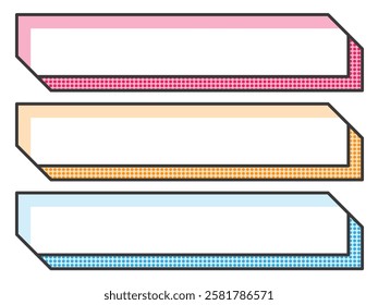 Set of 3 manga-style horizontal frames for POP: square, no corners, dots