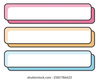 Set of 3 manga-style horizontal frames for POP: rounded corners and dots