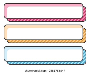 Set of 3 manga-style horizontal frames for POP: rounded corners and stripes