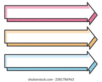 Set of 3 manga-style horizontal frames for POP: Right arrow, dot