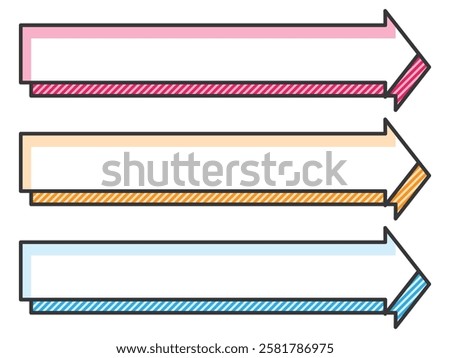 Set of 3 manga-style horizontal frames for POP: Right arrow, stripe