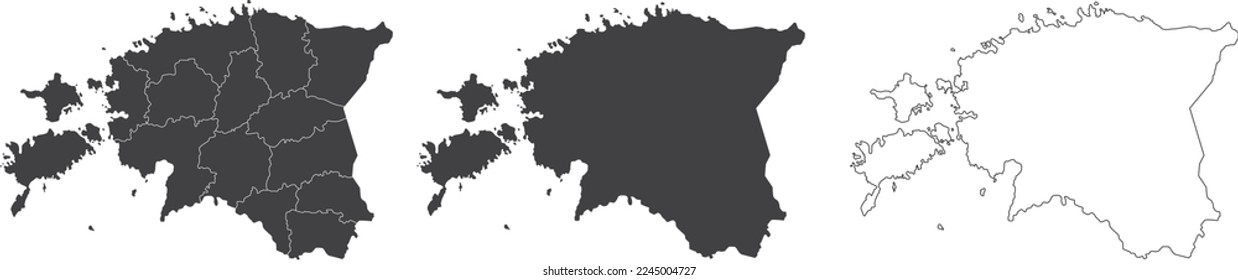 set of 3 maps of Estonia - vector illustrations