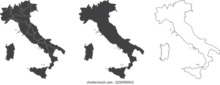 set of 3 maps of Italy - vector illustrations