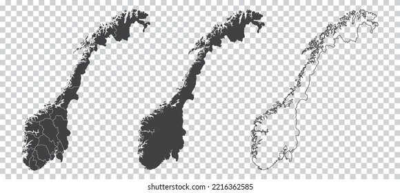 set of 3 maps of Norway - vector illustrations