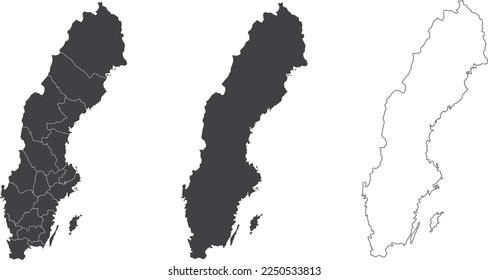 Sammlung von 3 schwedischen Landkarten - Vektorgrafiken