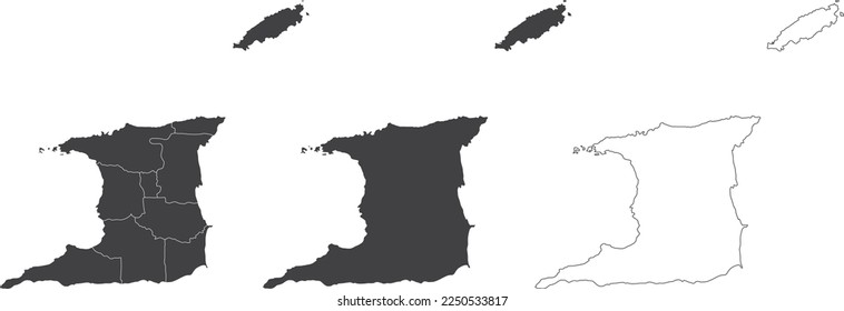 set of 3 maps of Trinidad and Tobago - vector illustrations