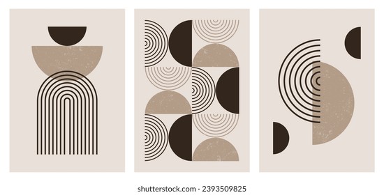 Set of 3. Mid-century abstract contemporary aesthetic background design set with geometric balance shapes. Abstract Art Design for prints, covers, wallpapers, wall art. Vector illustration.