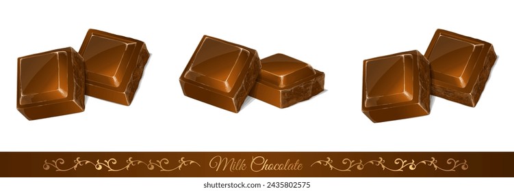 Set 3 of milk chocolates isolated on white background. Vector Illustration.