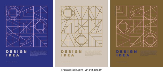 Set of 3 minimal geometric graphic covers design. Simple poster template. Vector illustration.