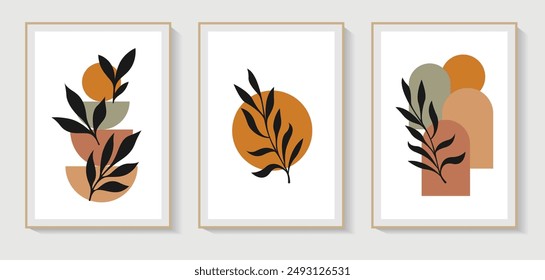 Set of 3 Minimalist wall art. boho aesthetic interior. Home decor wall prints, terracotta colors. Abstract Gallery Wall Set. Abstract Botanical Print. Modern Wall Art. SSTKabstract