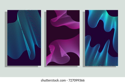 Set of 3 minimalistic vector covers design. Halftone gradients. For posters and more. Cyan and magenta