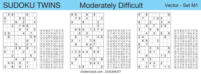 A set of 3 moderately difficult scalable sudoku twins puzzles suitable for kids, adults and seniors and ready for web use, or to be compiled into a standard or large print paperback activity book.