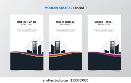 Set of 3 Modern Abstract Banner Flyer Brochure Poster template. Abstract Wave and geometric shape background for business. Vector Illustration