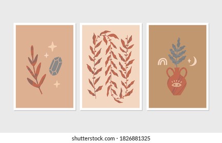 Set of 3 modern aesthetic posters with hand drawn design elements. Universal aesthetic vector illustrations  for home decor, invitation, greeting card design.