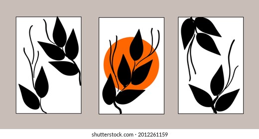 Set of 3 modern botanical illustration for poster, wall decor, card etc.