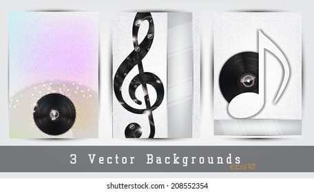 Set of 3 music backgrounds. Space for your text. (EPS10 Vector)