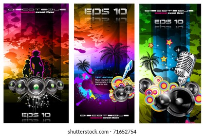 Set of 3 Music Party Disco Flyer with Exceptional Glow of lights