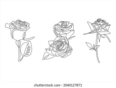 Set of 3 One line rose design.Continuous line