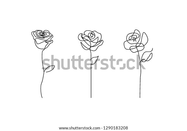 Set 3 One Line Rose Design Stock Vector (Royalty Free) 1290183208 ...