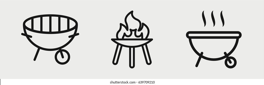Set of 3 outline bbq icons