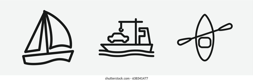 Set of 3 outline boat icons