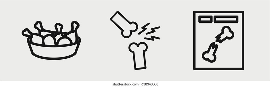 Set of 3 outline bone icons