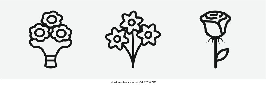 Set of 3 outline bouqueticons