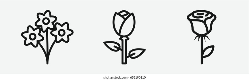 Set of 3 outline bouqueticons