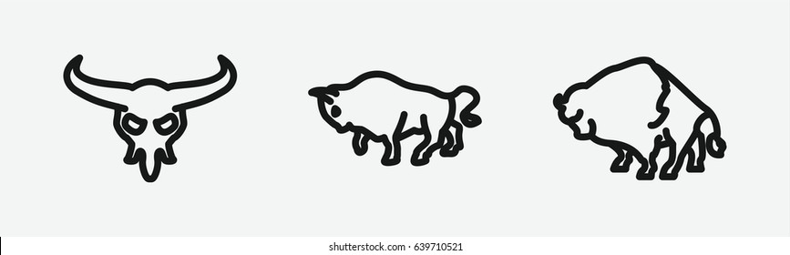 Set of 3 outline buffalo icons