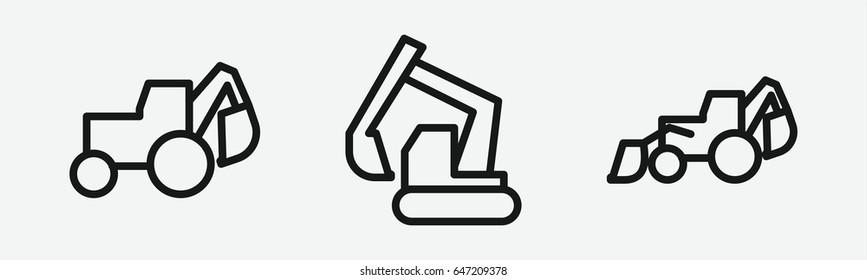 Set of 3 outline bulldozericons