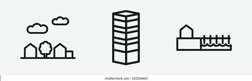 Set of 3 outline cityscapeicons