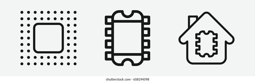 Set of 3 outline cpu icons