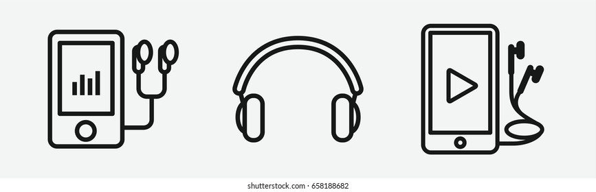 Set of 3 outline earphonesicons