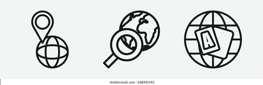 Set of 3 outline globeicons
