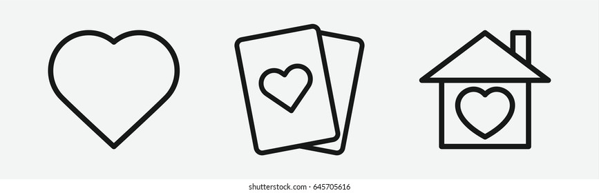 Set of 3 outline heartsicons