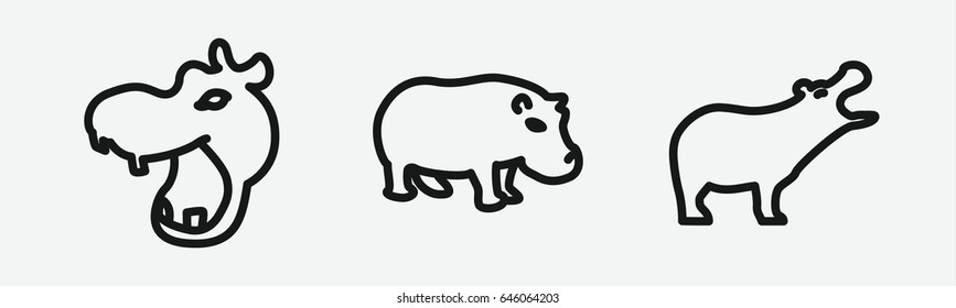 Set of 3 outline hippoicons