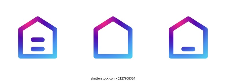 Set of 3 outline house icon with purple gradient background.
