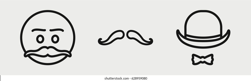 Set of 3 outline moustacheicons