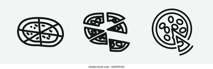 Set of 3 outline pepperoni icons